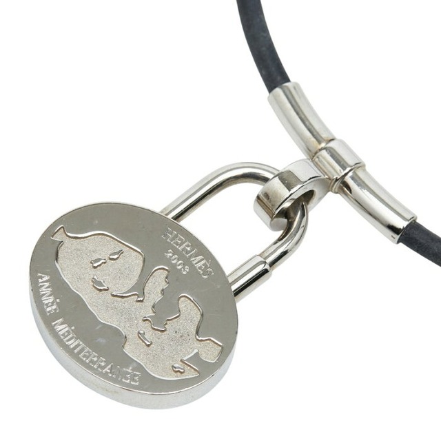 エルメス 地中海 2003年限定 ネックレス チョーカー シルバー ブラック メタル レザー レディース HERMES 【中古】
