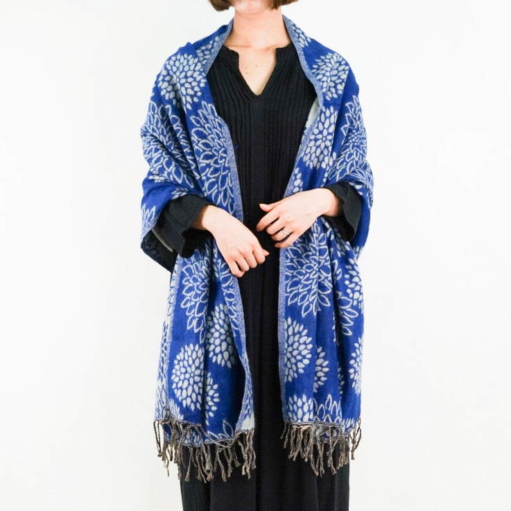 ≪花柄≫大判ストール ブルー | panipani