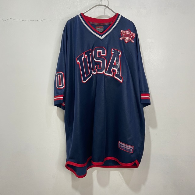 FUBU ベースボールゲームTシャツ　ビッグサイズ　刺繍ワッペンロゴ☆紺　4XL