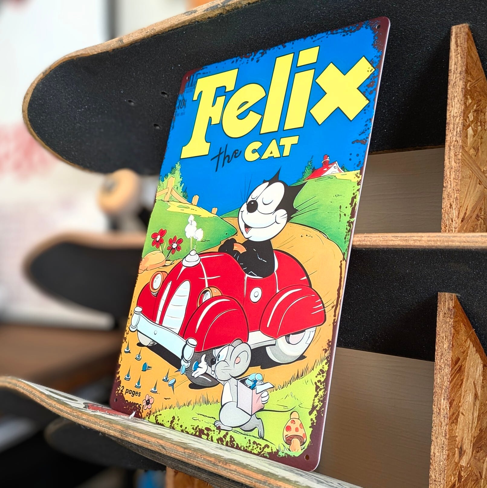 送料無料！ちょうどいいブリキ看板【 Felix the Cat / フェリックス / フィリックス】 METAL SIGN / メタルサイン / ブリキ看板 / サインボード / ビンテージ加工 〚アメリカン雑貨 アメトイ〛