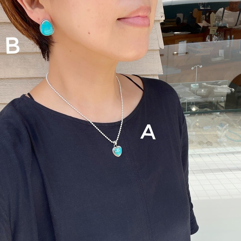 Indian Jewelry》ハート モザイク ターコイズ ペンダント ネックレス