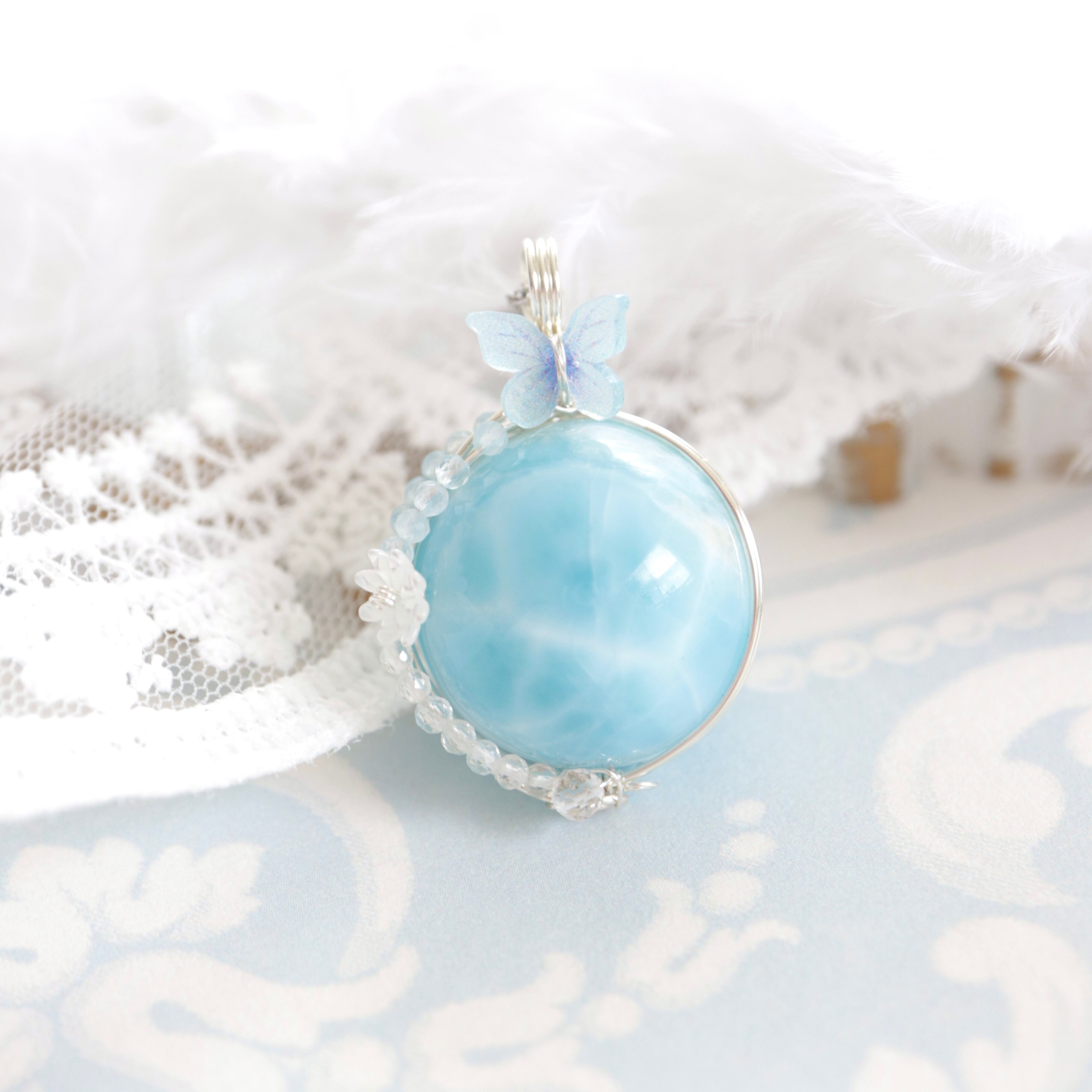 【1点もの】ラリマーのスフィアペンダント《海と空の境界線》|静かで優しいブルーがそっと寄り添う天然石アクセサリー