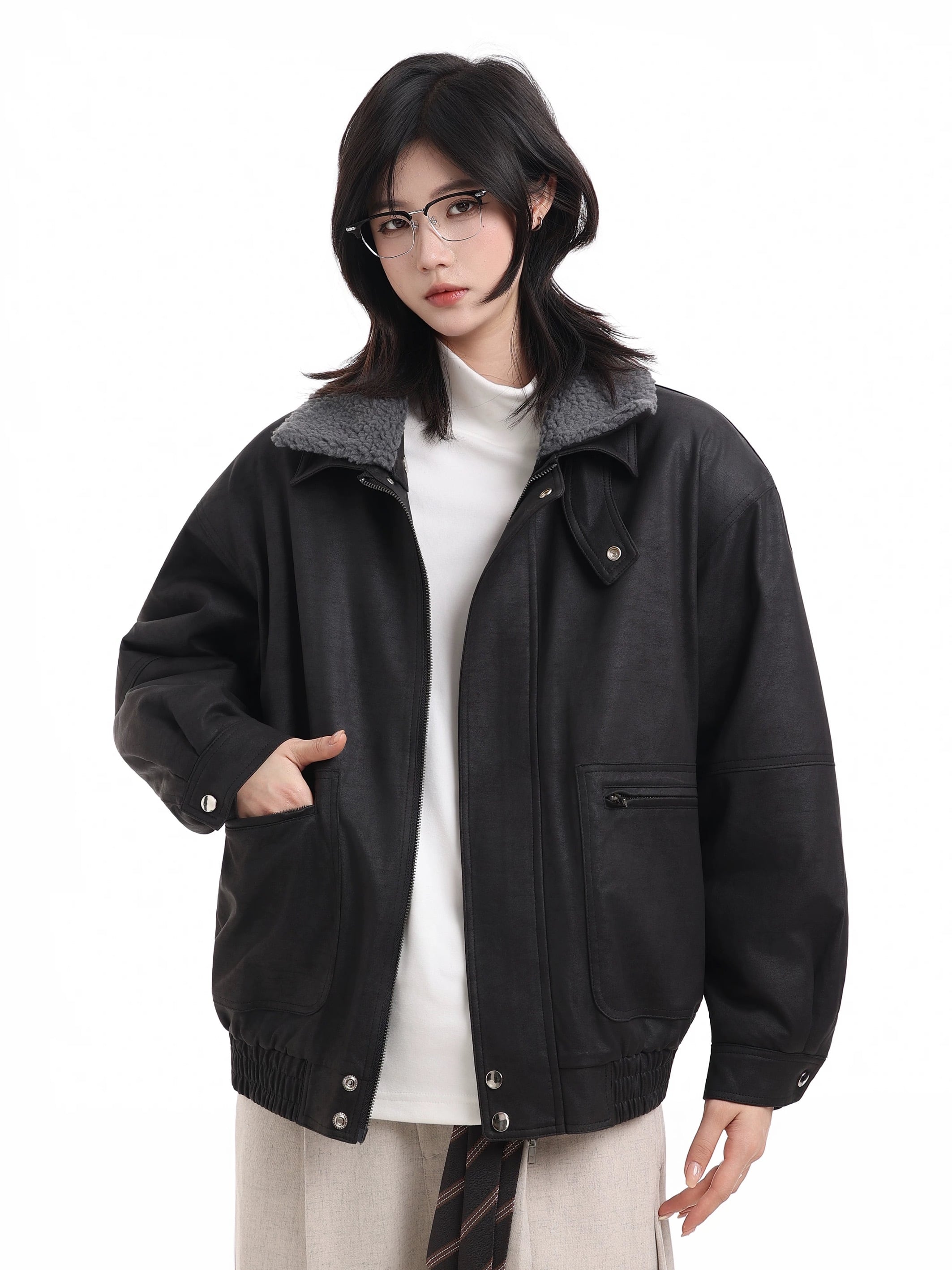 フェイクレザーボアジャケット / FAKE LEATHER BOA JACKET