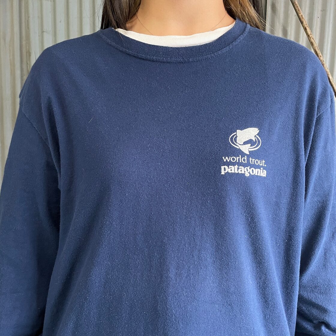 USA製 patagonia パタゴニア 魚 胸ロゴ バックプリント ロングTシャツ 