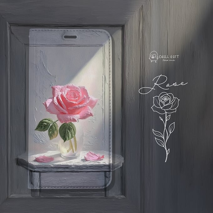 手のひらの中の絵画展~ピンクローズ~ 選べる帯なしorあり 手帳型スマホケース・カバー iPhone Android 多機種対応 薔薇