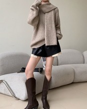 V-neck loose knit & Stole T20343