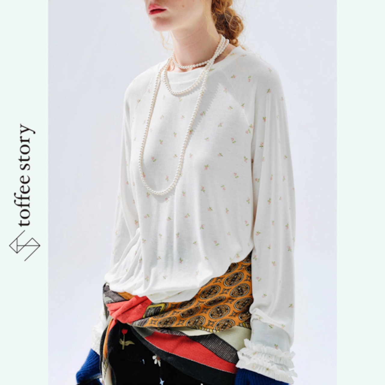 【3olor】フリル袖に癒されるロングプリントTシャツ 《i0800》