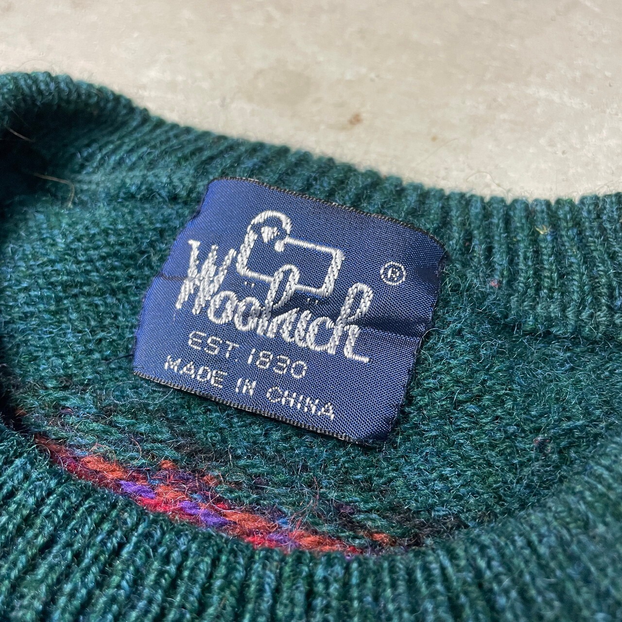 80年代 Woolrich ウールリッチ ウールニットセーター アニマル柄 刺繍 