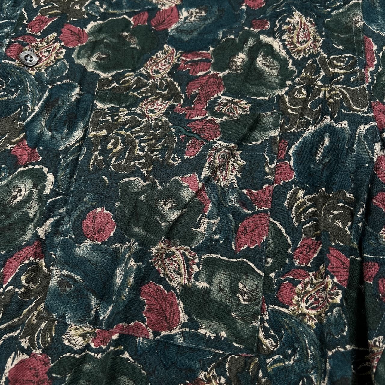 イタリア製 LONGCHAMP PARIS ロンシャン パリス 総柄 長袖 ビスコース シャツ サイズ M /グリーン系/ビンテージ/オールド