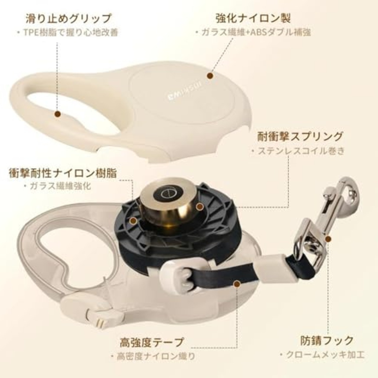 犬 リード 伸縮 ロングリード 長さ5m 自動巻き ストラップ付き リフレクター 小・中型犬用 [長さ:5m 適応体重30kg]