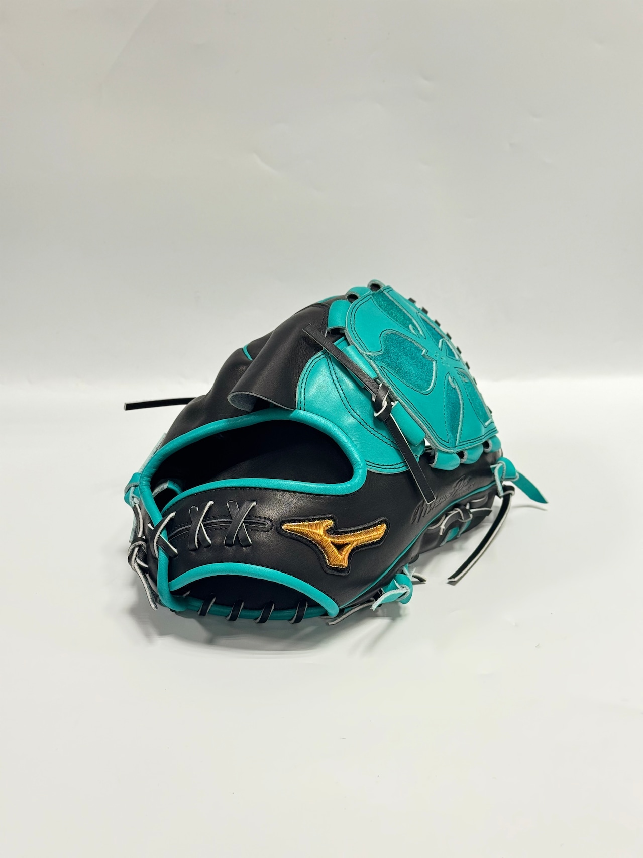 MIZUNO PROーミズノプロ 軟式グローブ ミチイ店舗別注グラブ 右投げ用 投手AXI①モデル ヒスイ/ブラック×ブラック・画像2