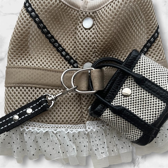 【ハーネス&ショルダートート】ベージュ&ブラック❤おそろいコーデ【送料無料】