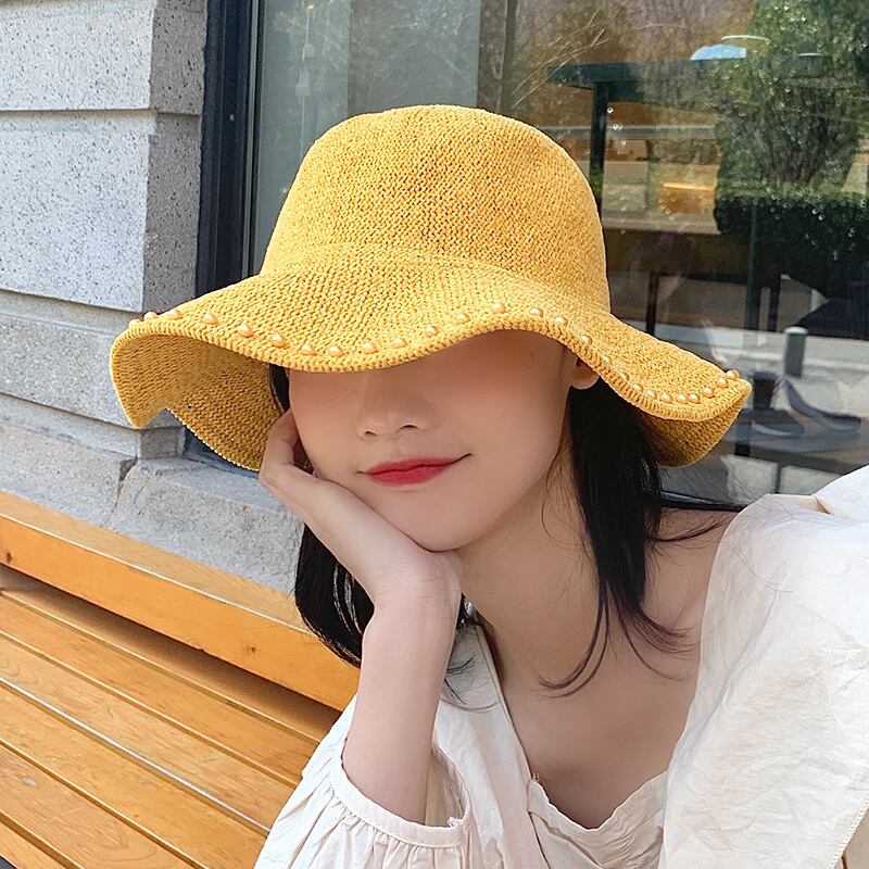 サマーニットパールイエロー 帽子 夏物 真珠 ブラック・アイド・ピーズ95655632557