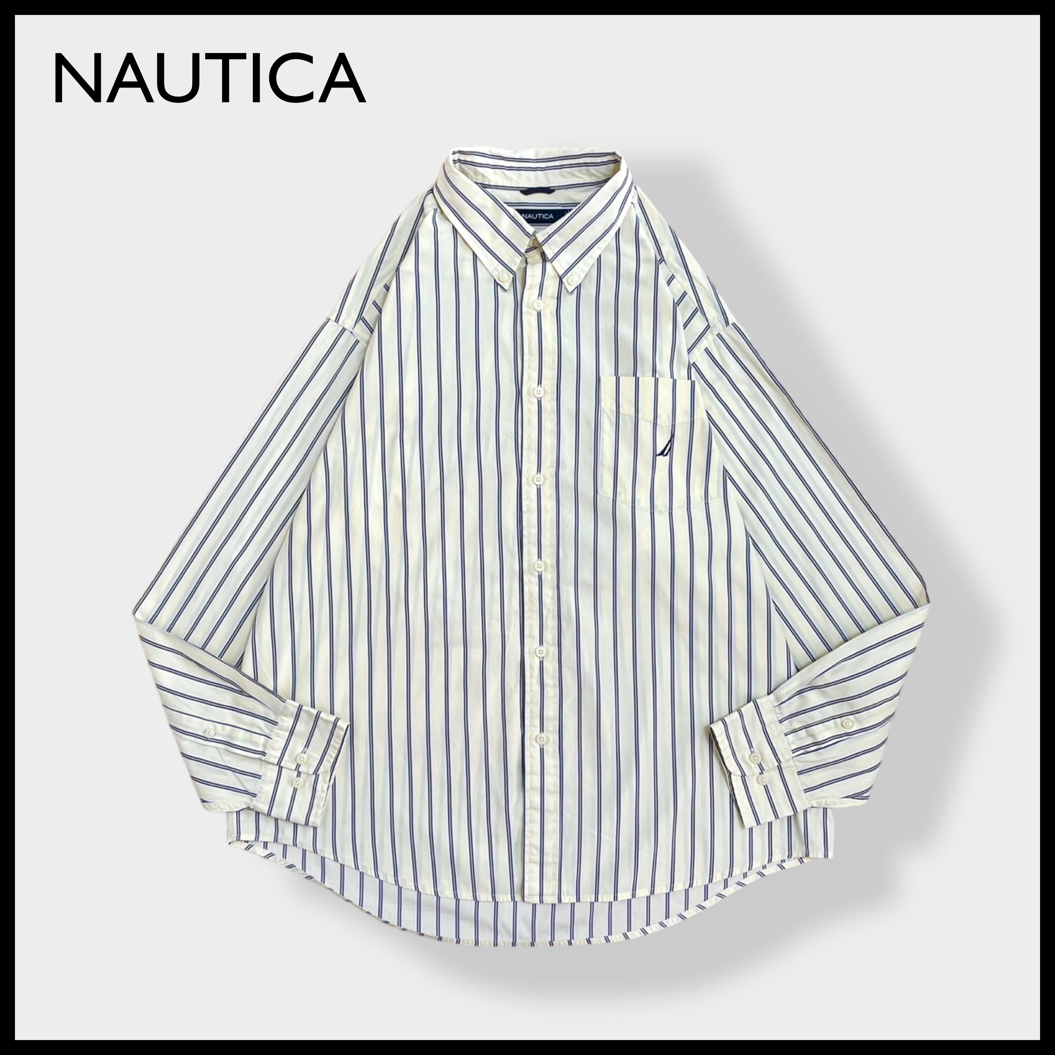 NAUTICA ストライプ オレンジ ホワイト 長袖 シャツ USA 90s