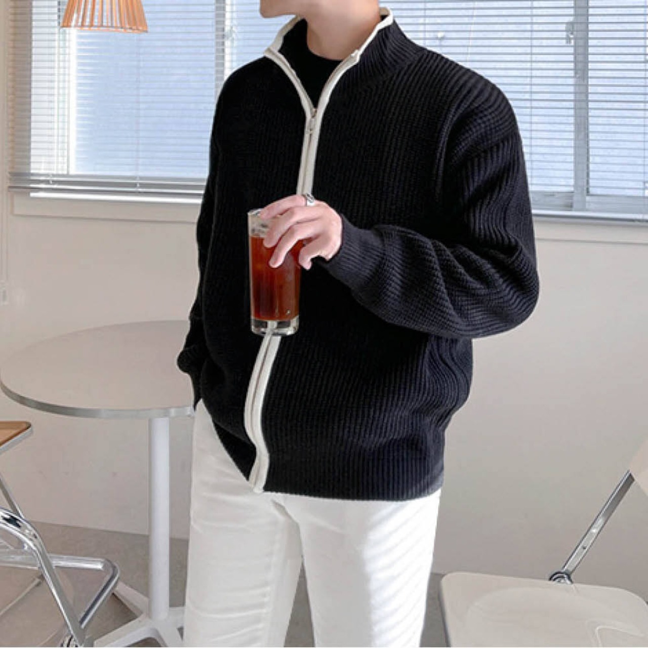 バイカラージップアップニットカーディガン　MT0080069