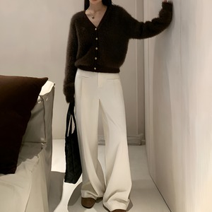 White loose wide leg high waist straight pants【H00413】