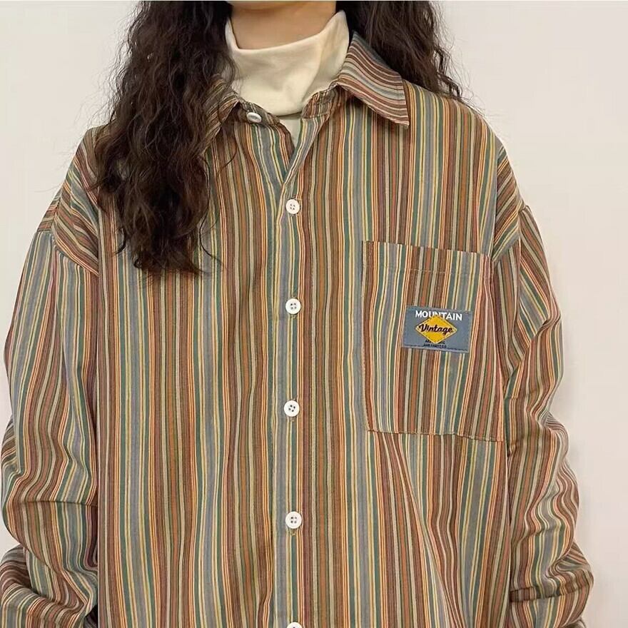 天使と悪魔 サブカル系 シャツ 長袖 ストライプ柄 レトロ 控えめ 普段使い 原宿ファッション 病み可愛い 地雷系 量産型 バンギャ Y2K