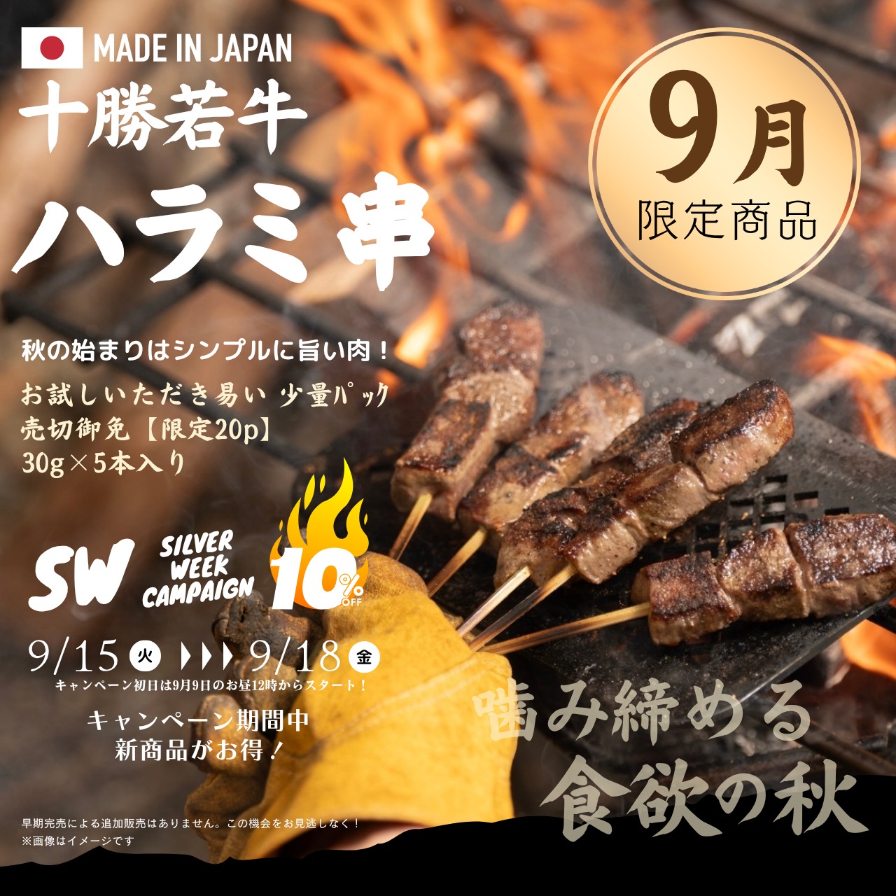 【噛み締める食欲の秋】国産牛 タレ漬けハラミ串　5本