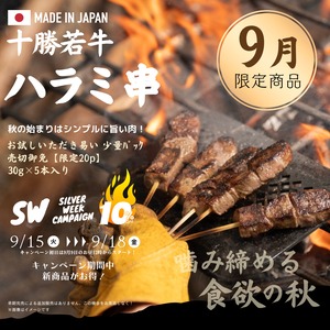 【噛み締める食欲の秋】国産牛 タレ漬けハラミ串　5本