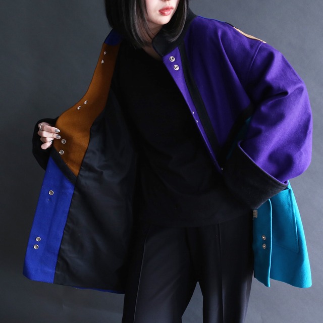 multi color switching design high-neck coat