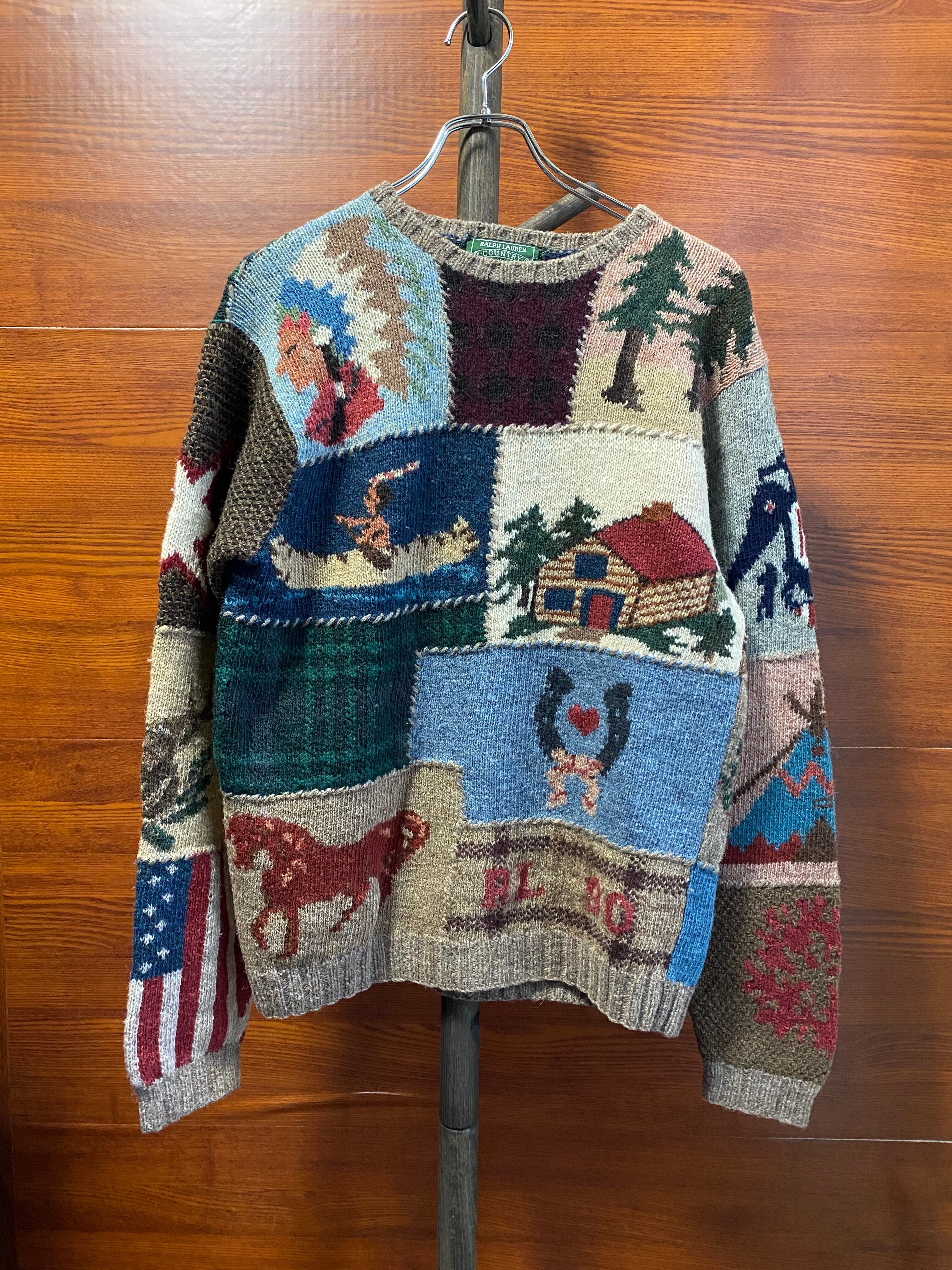 ショッピング大セール 90´s POLO COUNTRY パッチワークハンドニット