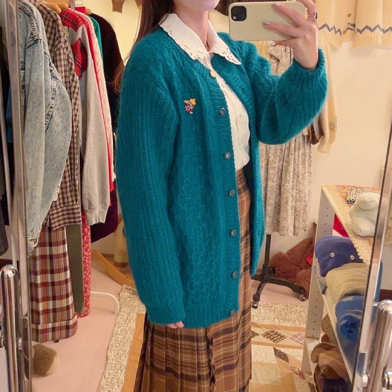 peacock green liner knit cardigan