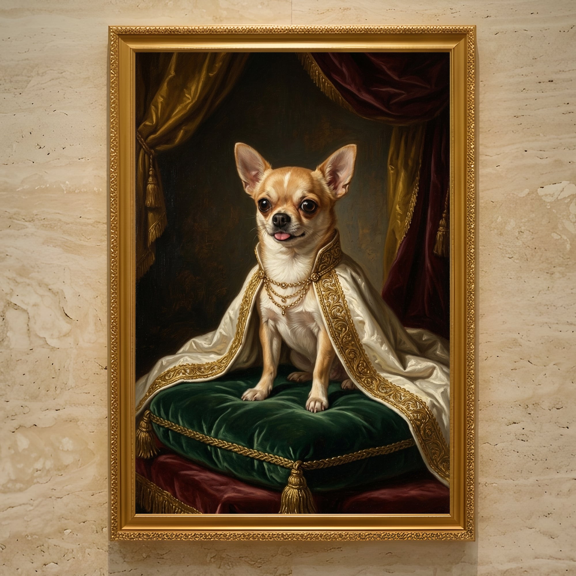 犬（チワワ）のルネサンス風肖像画 油絵風アートA3額装インテリア