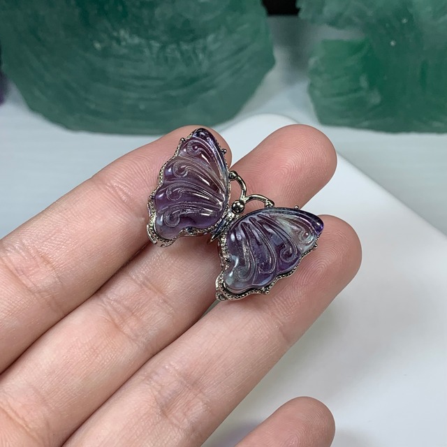 20.フローライト蝶々・横貫通穴☆パーツ