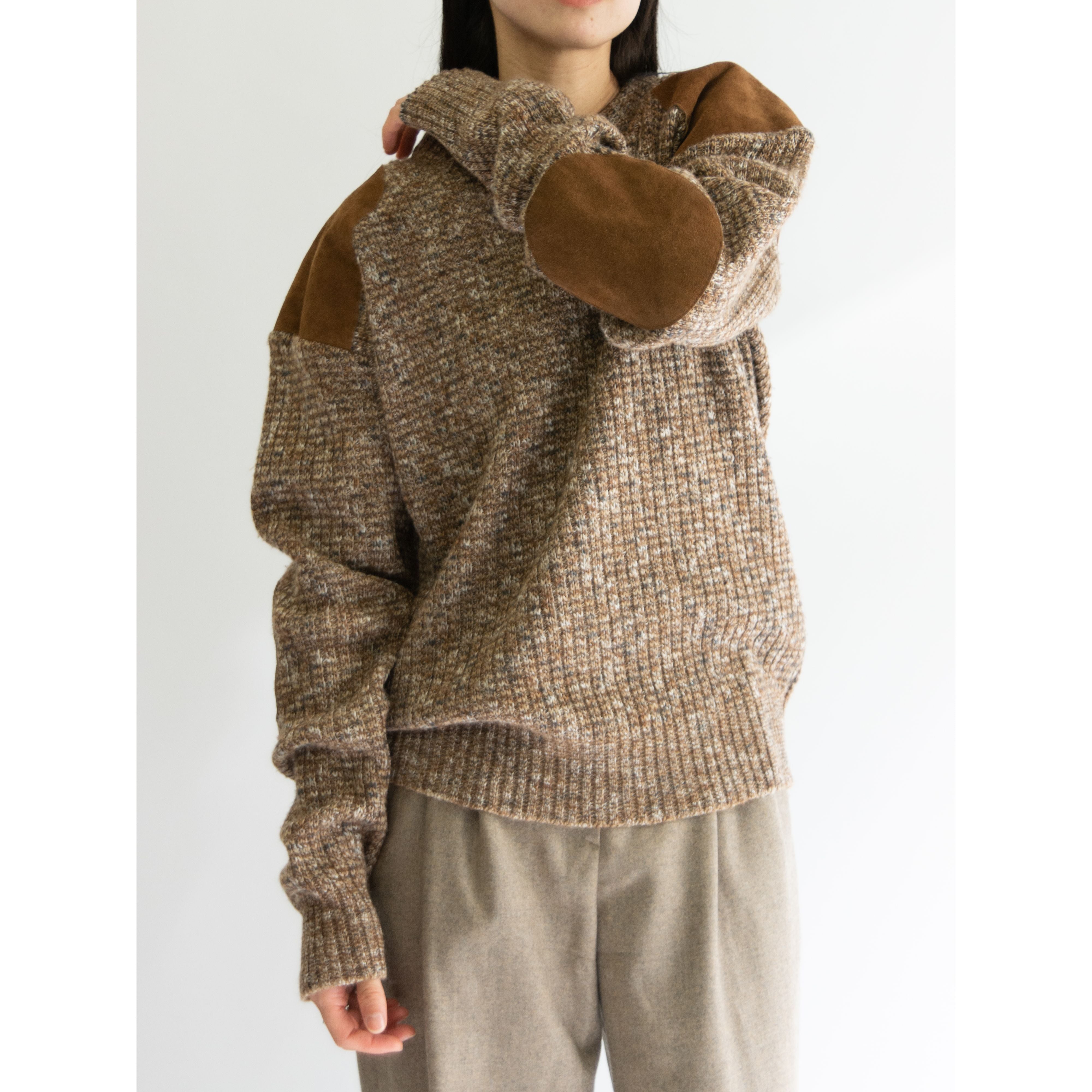 OLD Agnes b. ウール×スエードパッチリブニット アニエスベー（AGNÈS B 