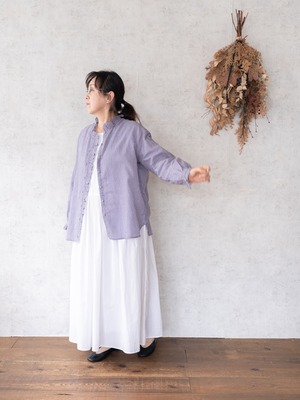 [maison de soil] コットンシルクギンガムチェックフリルカラーシャツ