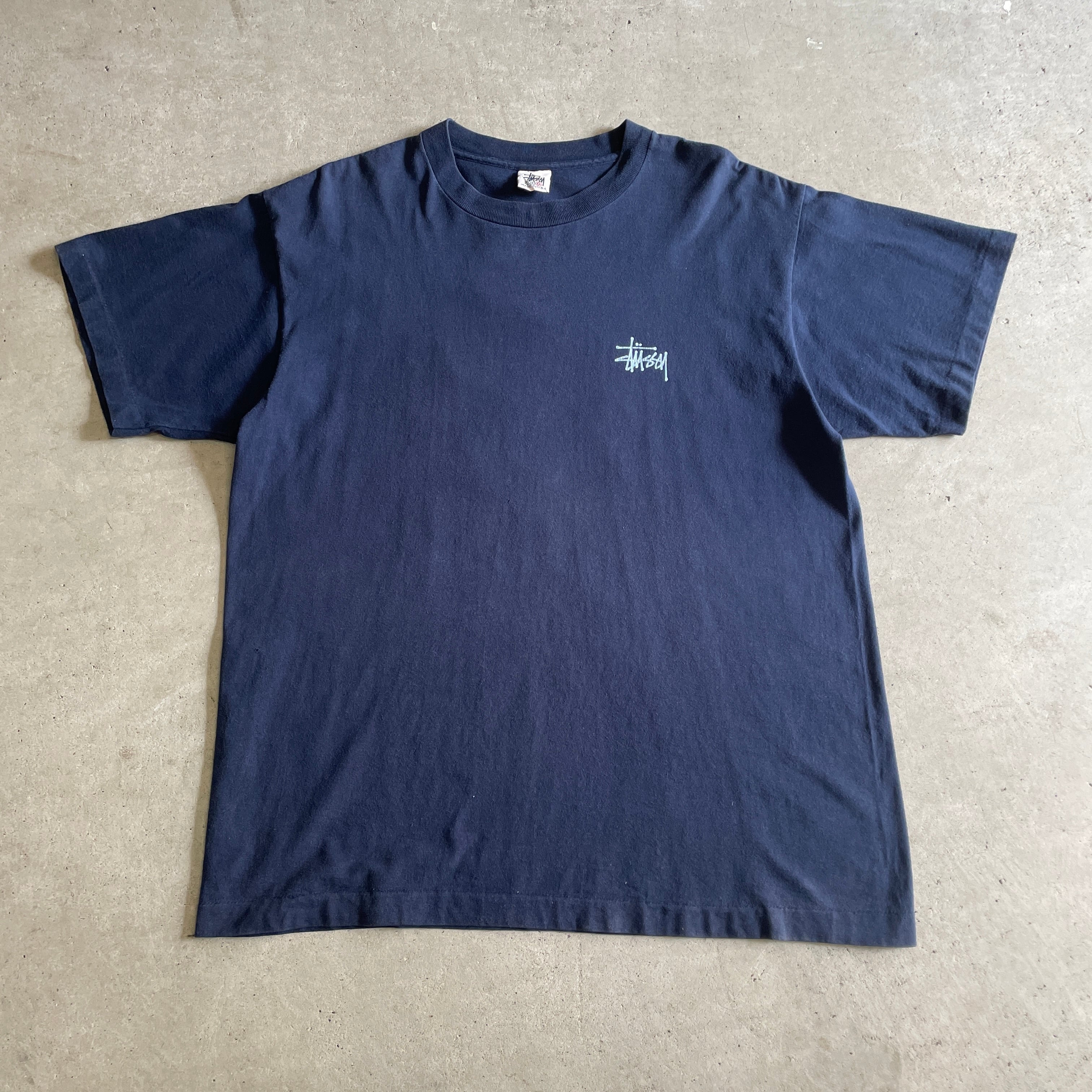 白タグ” old stussy プリントロンT NAVY L USA製-