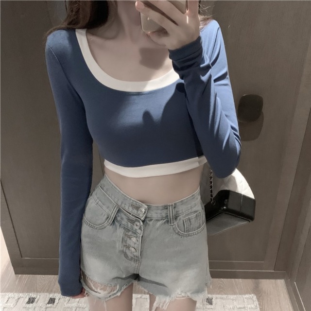 オータムスタイルラウンドネックTシャツ シャツ ショートトップス レディース ロング 秋物 Oネック YY-ファッション3422215713