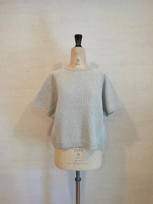 【Shiratakaknitichi】冷感素材＆通気性◎コットン100％ギマ加工　ラグランポンチョプルオーバー（5分袖）アッシュ杢グレー