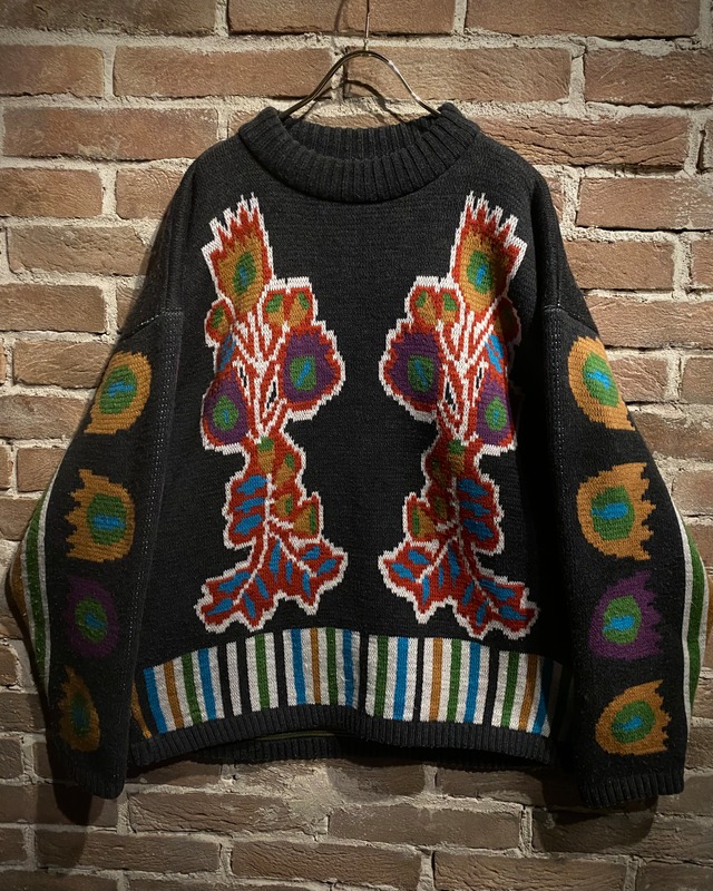 【Caka act3】Artistic Flower Design Vintage Loose Ecuador Knit