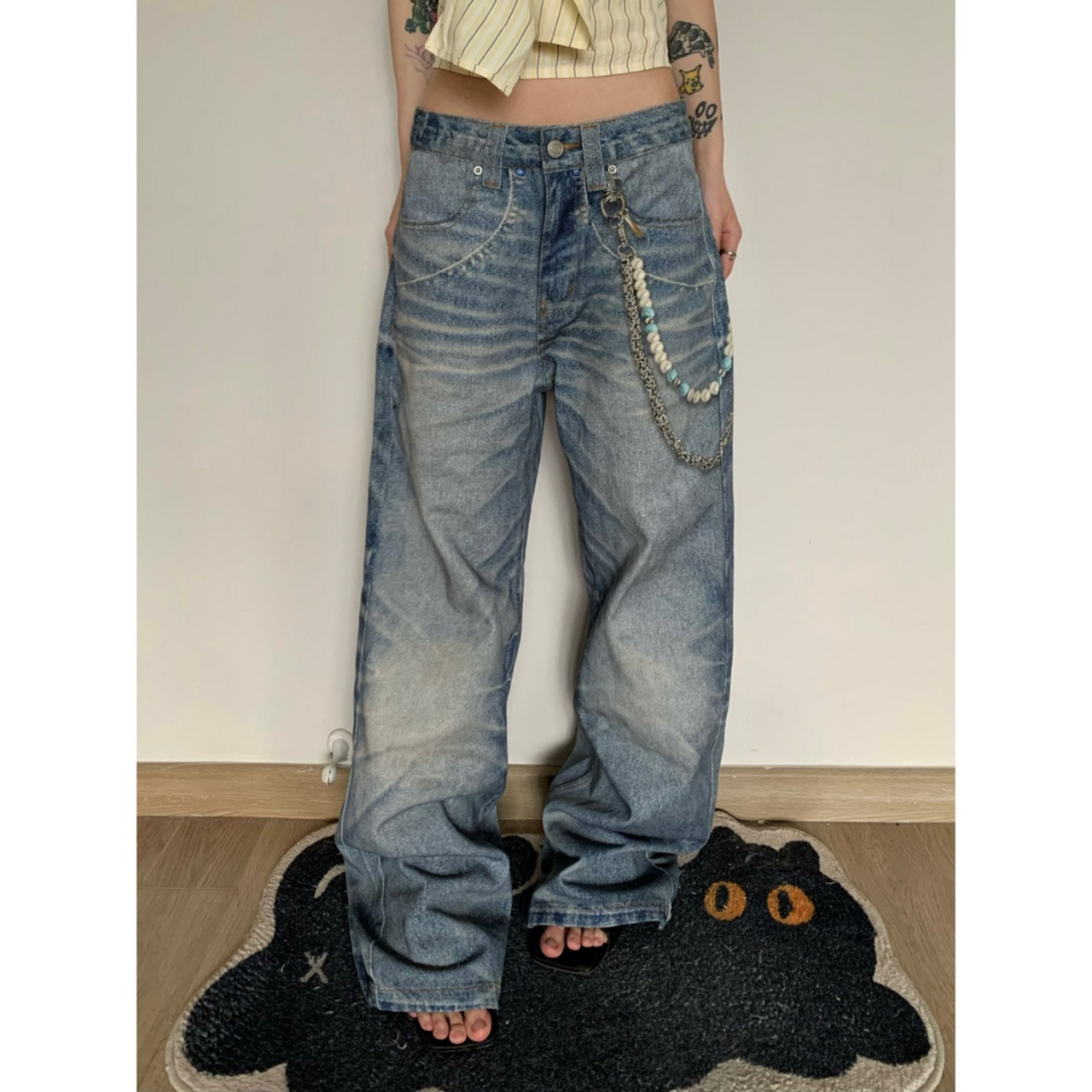 ストリート  3Dプリントデニムパンツ P399