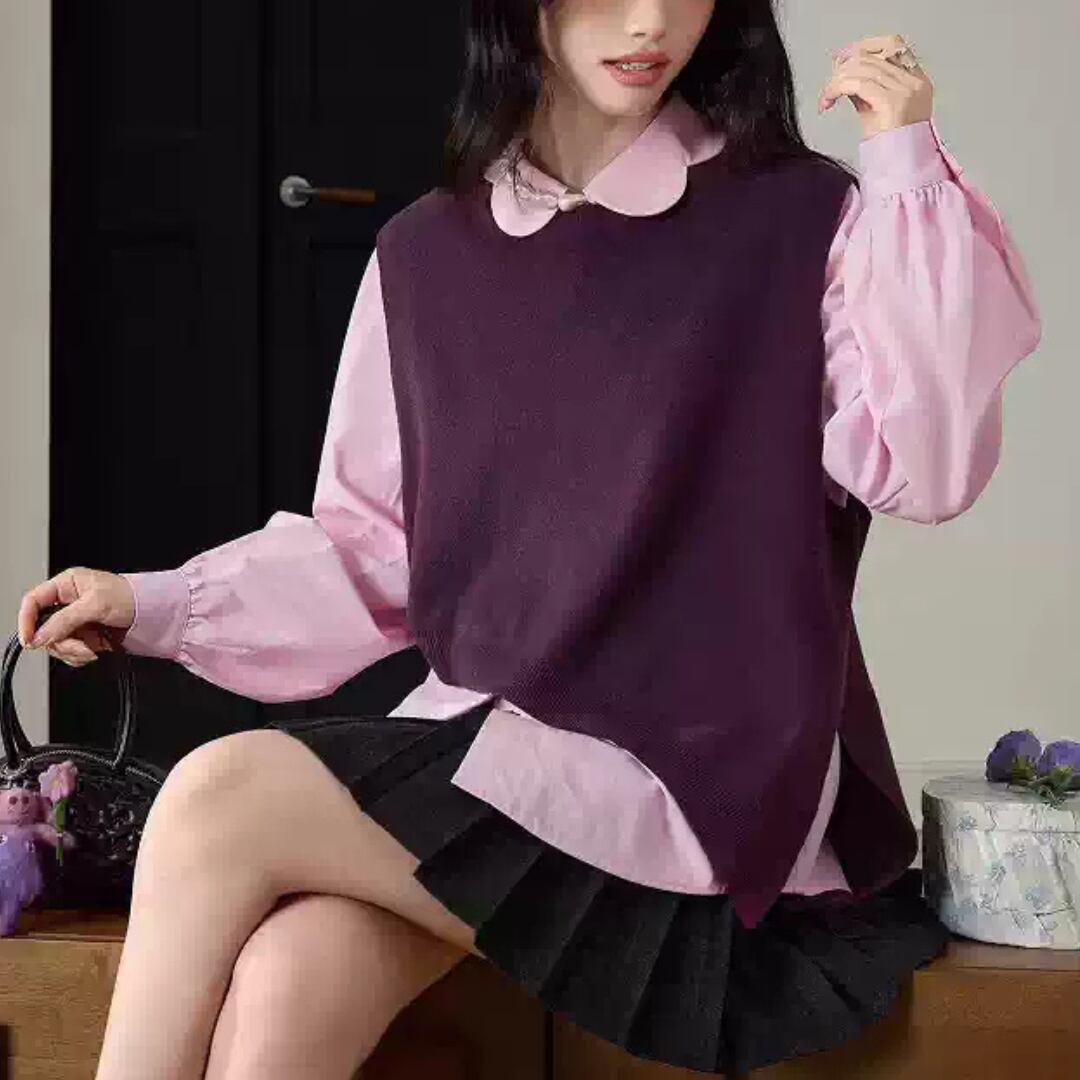 Diagonal design purple vest 00122