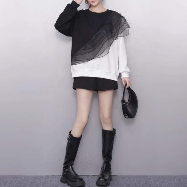 Sheer layer sweat top C1332