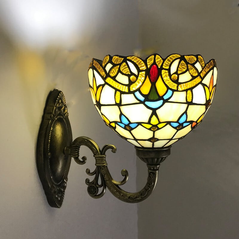 レトロでこぶりなステンドグラスシェードのブラケットライト【受注生産