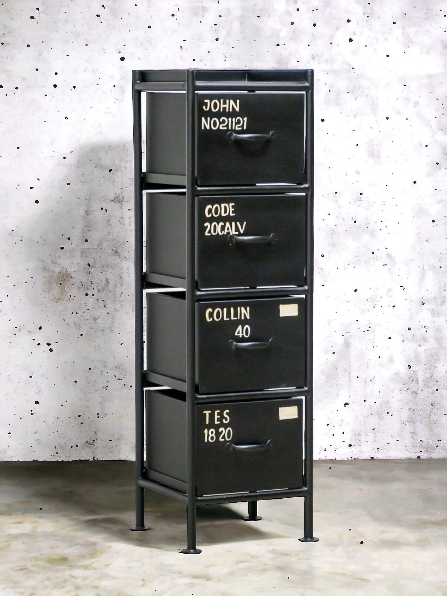 VERTICAL 4 DRAWERS CHEST - BLACK / 縦型 アイアンチェスト 4杯 
