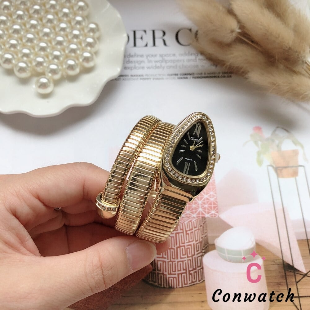 Hamilton レディースウォッチ　クォーツ　スネークブレスレット 金】ラインストーン 女性 スネーク 形 時計 ファッション