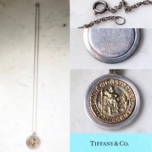 vintage TIFFANY silver × k18 coin pendant necklace “St.Christopher”