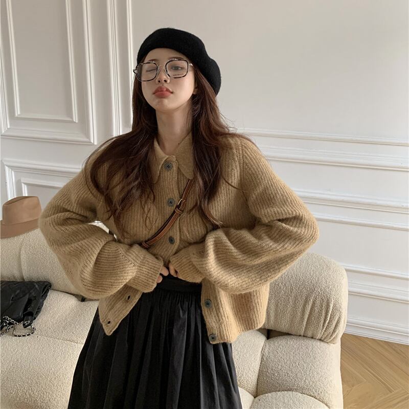 セーター レディースルーズニットトップス オータムウィンターカーディガンジャケット 秋物 冬物 ブラックストロベリース74218069634