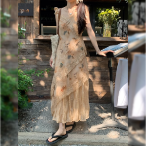 ワンピース レディース  花柄アシンメトリーレイヤード風キャミソールワンピース ロングワンピース 肩レースストラップ 夏ワンピ ガーリー 大人可愛い 韓国 人気 トレンド 新作 20代 30代 40代 お出かけ デート おしゃれ デイリー 普段着 フェミニン ゆったり 体型カバー 着痩せ 着回し 春 夏CO5272