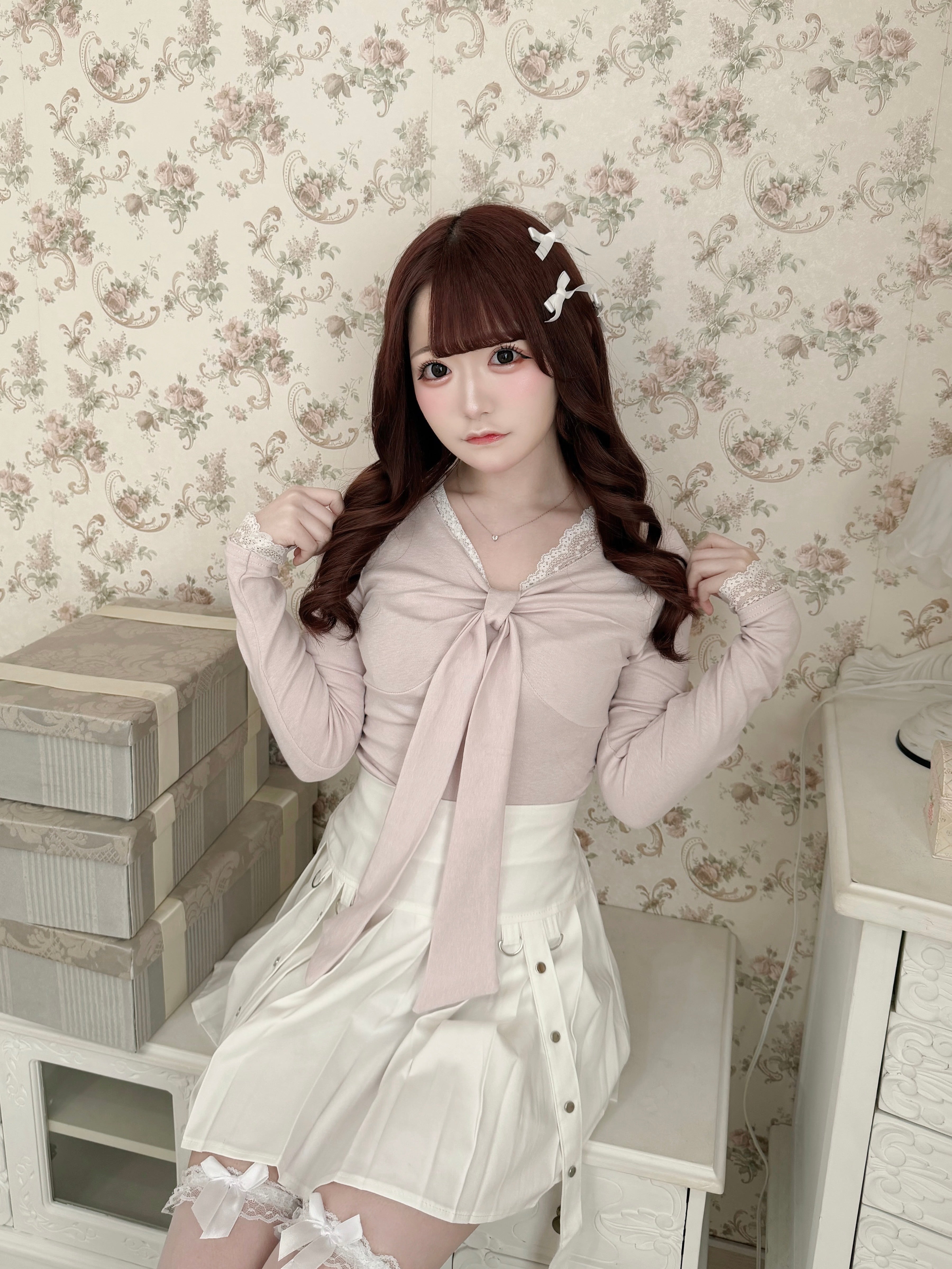 【LAST2】lace ribbon gather tops