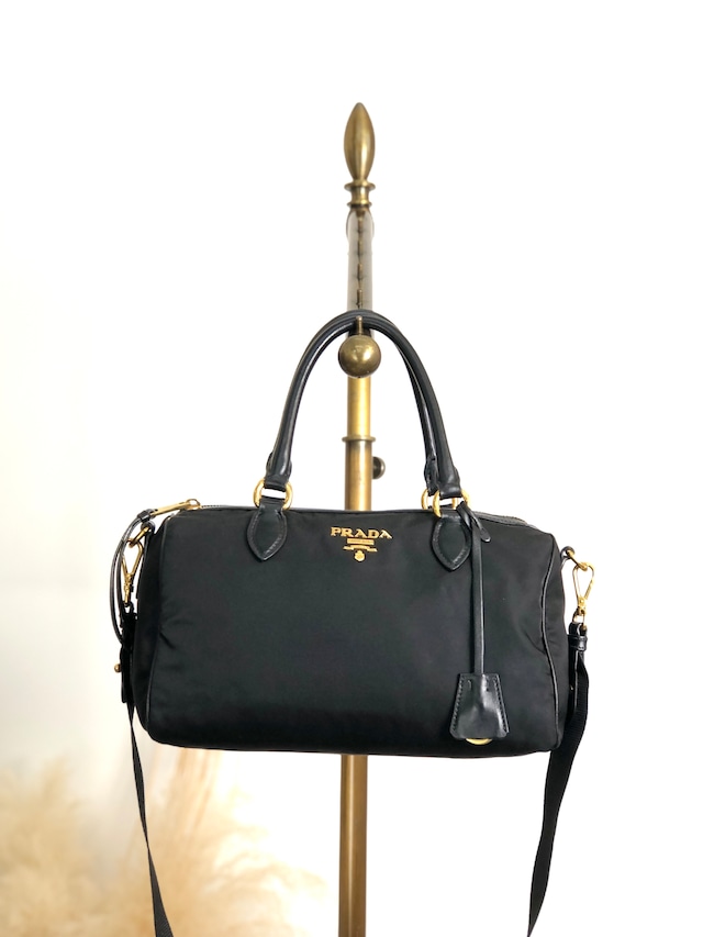 PRADA プラダ ボストンバッグ ブラック ロゴ ナイロン 2way vintage ヴィンテージ オールド 76zjdy