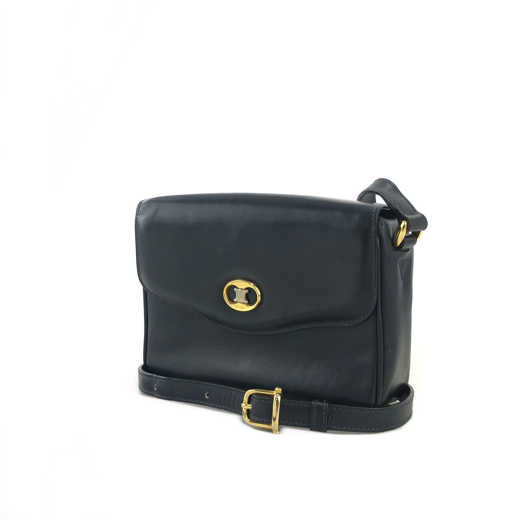 CELINE セリーヌ トリオンフ レザー ショルダーバッグ ネイビー