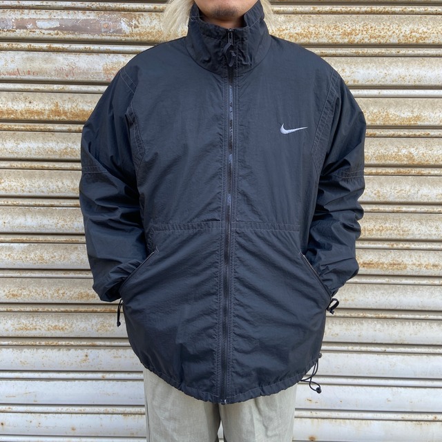 90s NIKE ナイキ ナイロンジャケット 黒 L スウオッシュロゴ