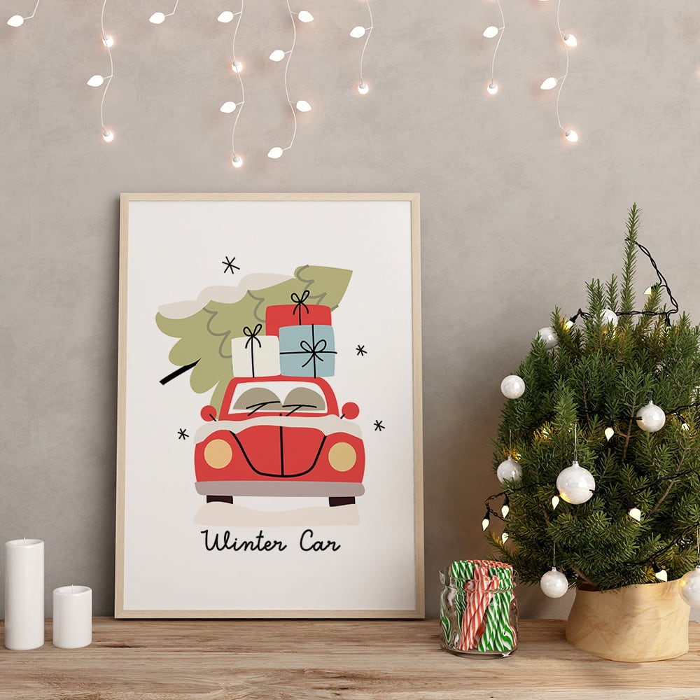 クリスマスカーのポスター / i1595 / スノードーム 冬の夜