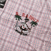 新品未使用!!◆ROCKY RABBIT ロッキーラビット リネン混 キャラ刺繍 チェック柄 ボタンダウン BD 半袖シャツ M/メンズ ゴルフ 麻