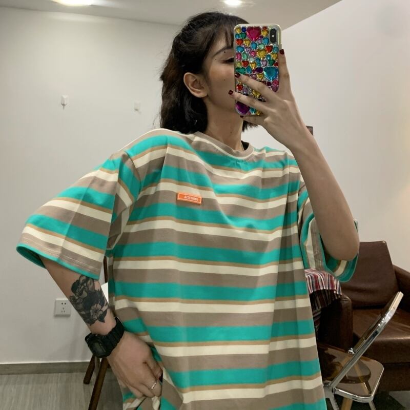 サマールーズストライプTシャツ ロングカジュアル 夏物 ケッペル88869110875